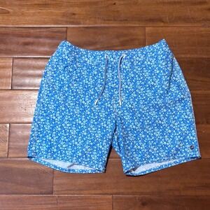 Johnnie-O Tyndall Riptide Blue Floral Swim Trunks | Coastal Preppy Surf| Large